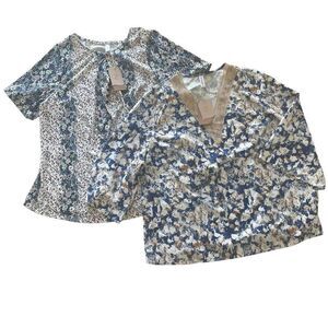 2 New Zolucky Blue Floral Summer Blouse Tops Women’s Plus Size 1X Set NWT